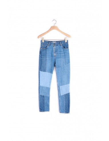 Jean en coton patchwork avec zip pas chere